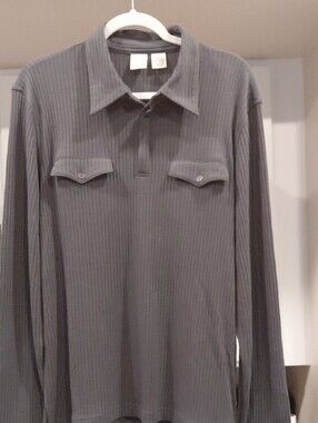 Armani Exchange Men's Ribbed Dark Gray Button-Down Shirt